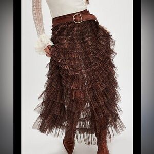 Intimately By Free People Return Of The Ruffle Maxi Skirt Animal Print Size S